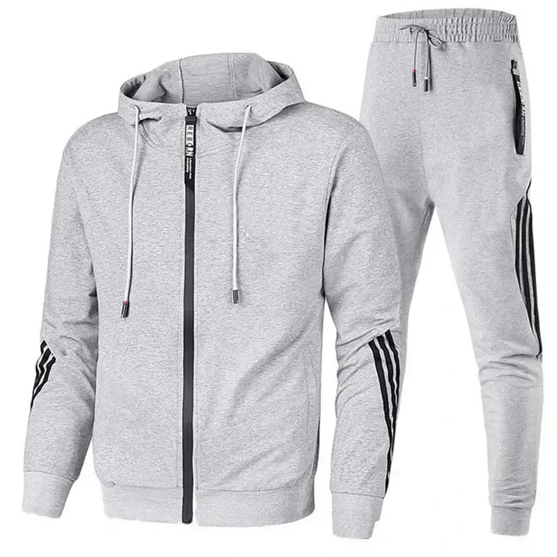 2024 Spring Autumn Fashion Trend Men Hooded Clothes Pants Sweatshirt Zipper Casual Clothinfg Personality Sportswear 2 Pieces Set