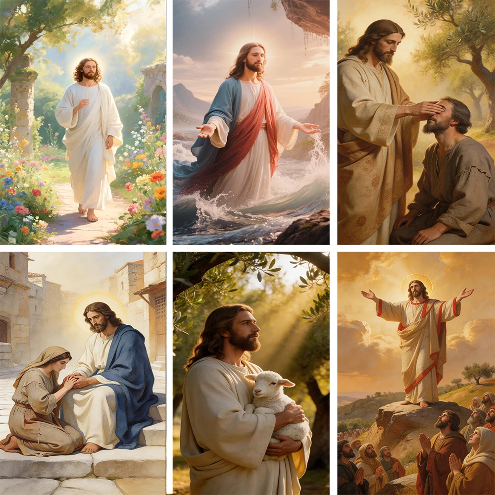 

Jesus Christ in the Sky Backdrop Ascension Day Easter Theme Party Decoration Background Religious Banner Photography Supplies