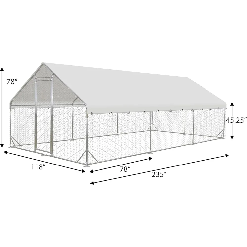 Metal Chicken Coop with Run,Walk-in Poultry Cage Spire-Shaped Chicken Run with Waterproof and Anti-Ultraviolet Cover