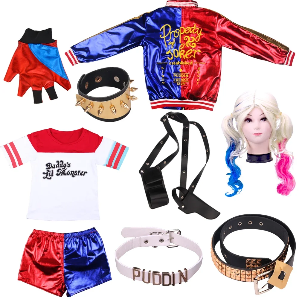 Anime Movie & TV Dress Women Costume Quinn Girl Coat Shorts Wig Shirt Kids Adult Tops Glove Accessories