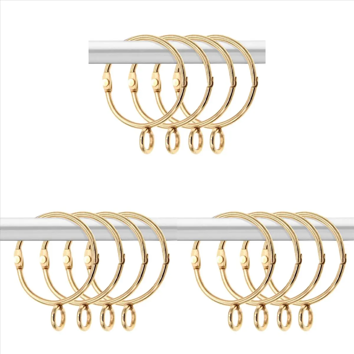 *A91P 90 Pcs Openable Gold Curtain Rings Open and Close Metal Rustproof Drapery Loops with Eyelet for Hook Pins (1.5 Inch)