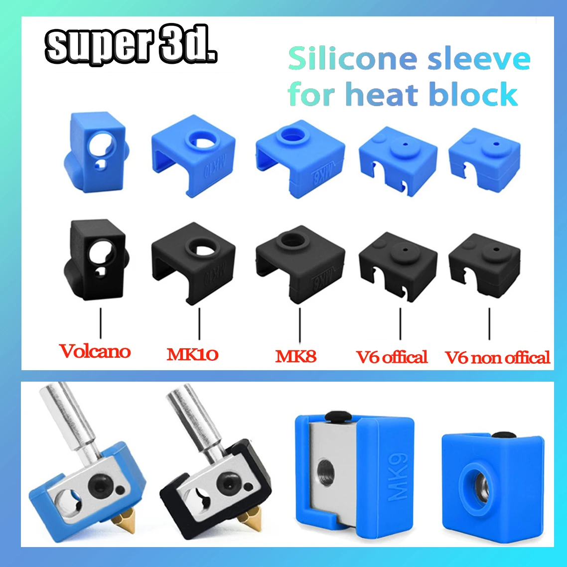 3D drukarki V5/V6 wulkan pokrowiec ochronny silikonowy do skarpet osłona izolacyjna etui na blok grzejny MK8/MK10/MK9 silikonowe z długim rękawem Hot koniec