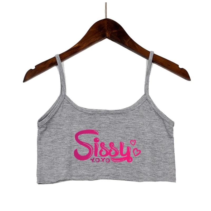 Girls Top SISSY Letters Print Summer Tops Sexy Seamless Lovely Sleeveless Tank Top Summer Camis Backless Camisole Crop Top