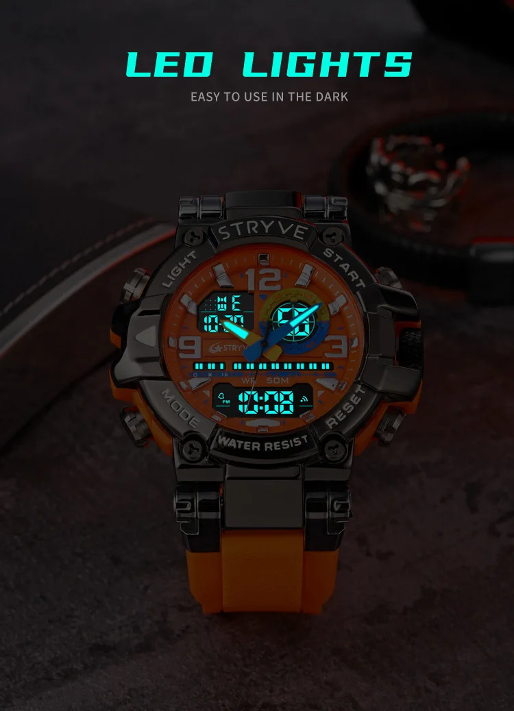 STRYVE Herrenuhren, modische elektronische Uhren für Herren, Top-Marke STRYVE 8025, Outdoor-Sportuhr mit Kalender, Chronograph – Detail 12
