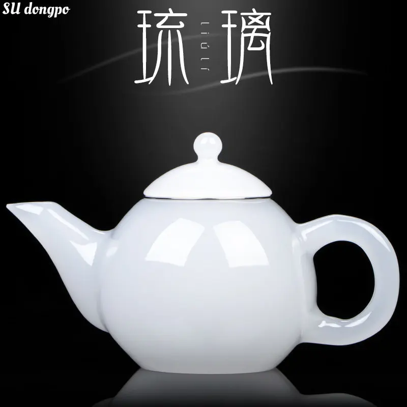 

White Jade Porcelain Teapot Household Imitation White Jade Glass Teapot Glass Kungfu Tea Set Single Pot Exquisite Teapot