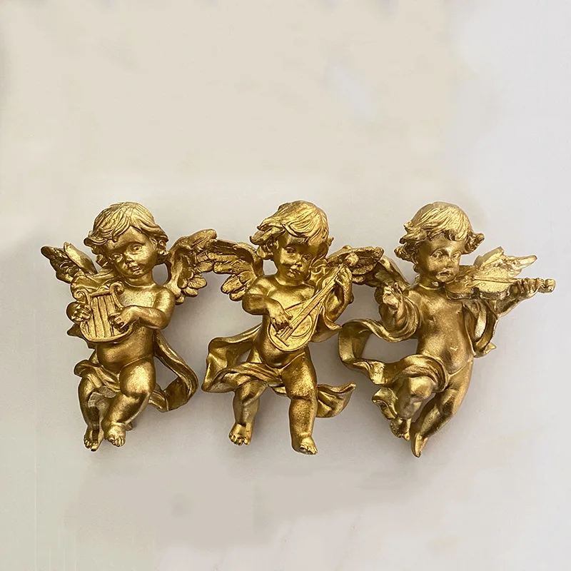 

Retro and old resin wall hanging angel plaster sculpture decoration photo entrance decoration process
