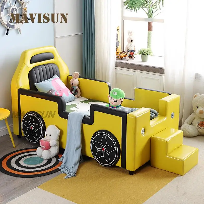 Creative Design Children's Bed Boy Sports Car Bed With Guardrail Stitching Bed Widening Bed Baby Cartoon Racing Single Child Bed