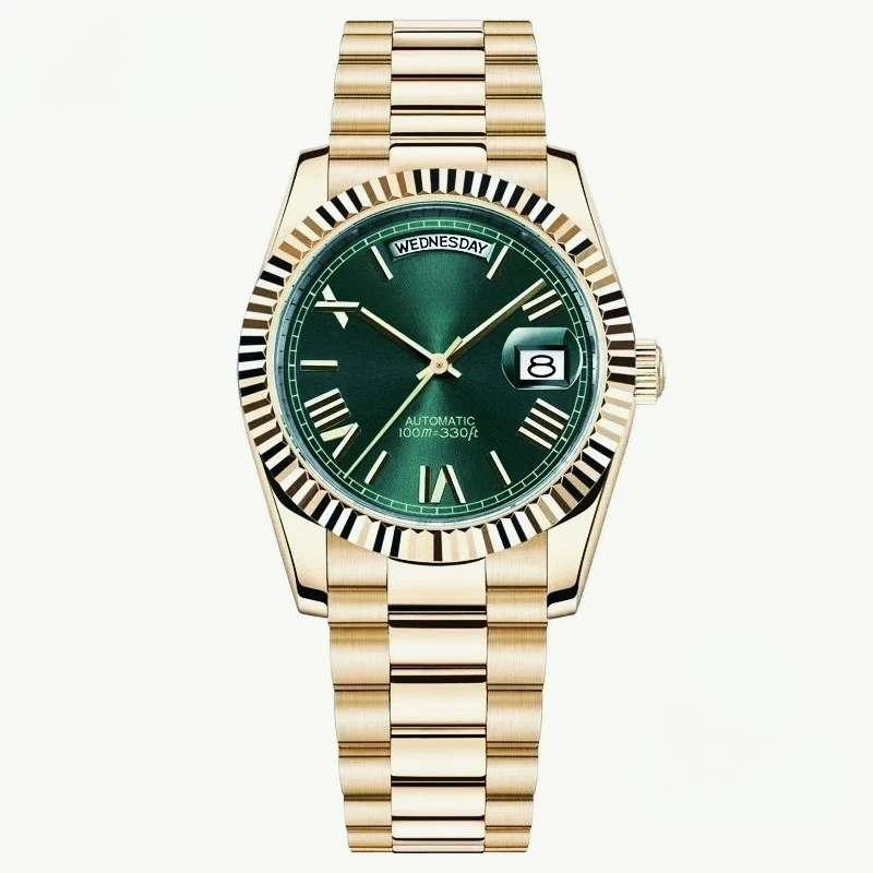 904L Stainless Steel case,for Mens Women Mechanical Automatic Watch, Sapphire Daydate, Rose Gold Black Blue dial