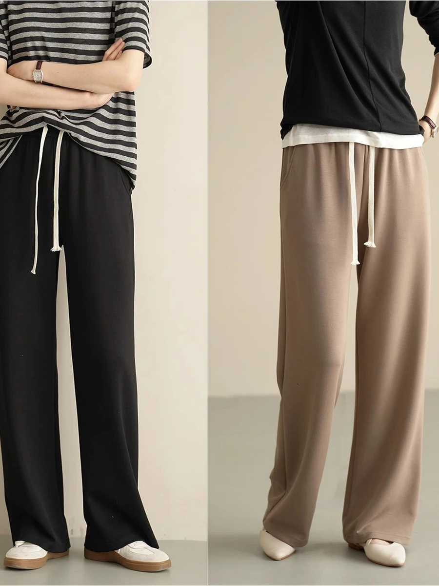 

Брюки с высокой талией и широкими штанинами, свободного кроя, драпированные, для весны и осени, женская одежда, длина от 63 см и выше, женские брюки для высоких женщин