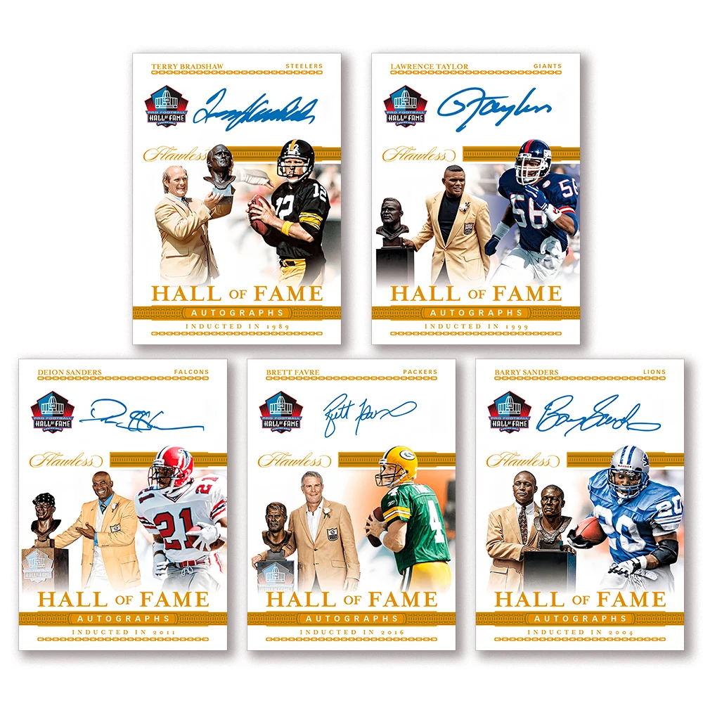 

PANINI 2020 FOOTBALL DIY homemade BC Hall of Fame Autographs TERRY BRADSHAV BRETT FAVRE DEION SANDERS foil collector's card