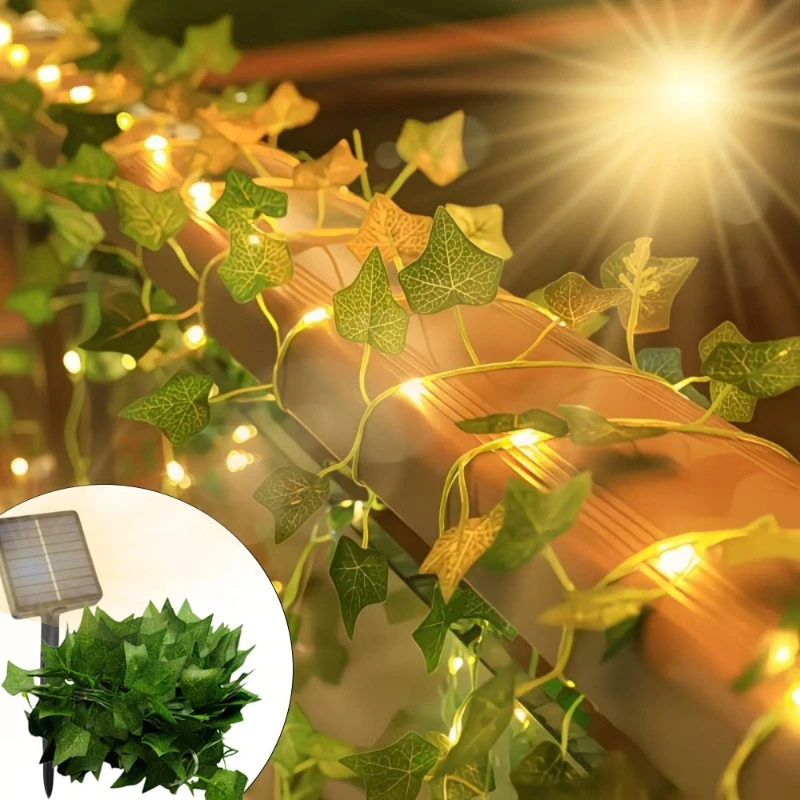Green Leaf String Light Solar Vine Ivy Fairy Lights Garland Outdoor for Garden Party Courtyard Terrace Wedding Decoration
