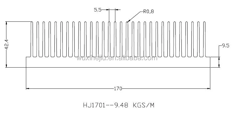 أنابيب نحاسية مدمجة مبدد حرارة لتبريد المياه 170 (عرض) * 42 (ارتفاع) * 656 (طول) مم مبرد حراري كهربائي 6000 سلسلة بالوعة حرارية لتبريد المياه