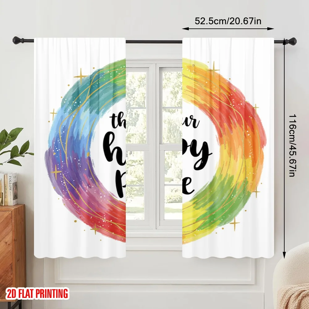 2pcs 2D flat printing Drapes Happy Place Rainbow Aura 100% Polyester Without Electricity All Season Party & Holiday Decor Use