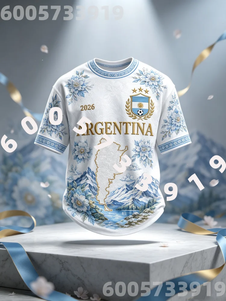 2026 New Men's Argentina 3D Printed Football Jersey T-shirt Suitable for Daily and Training Wear Quick Drying Family Kids Tees