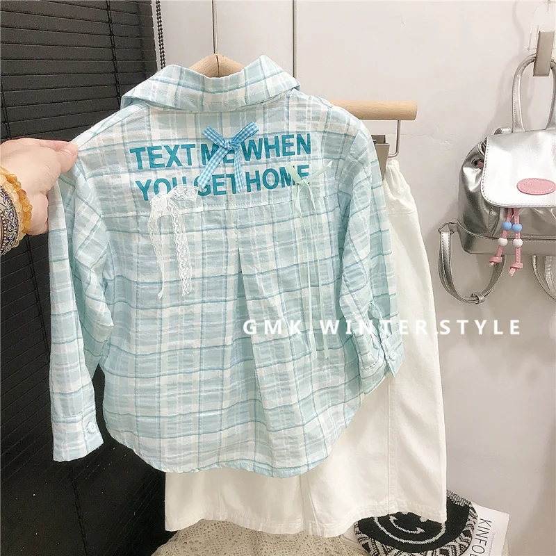 

Spring New Korean Style Girls' Plaid Shirt Baby Girl Casual Loose Top Children's Jeans Trendy