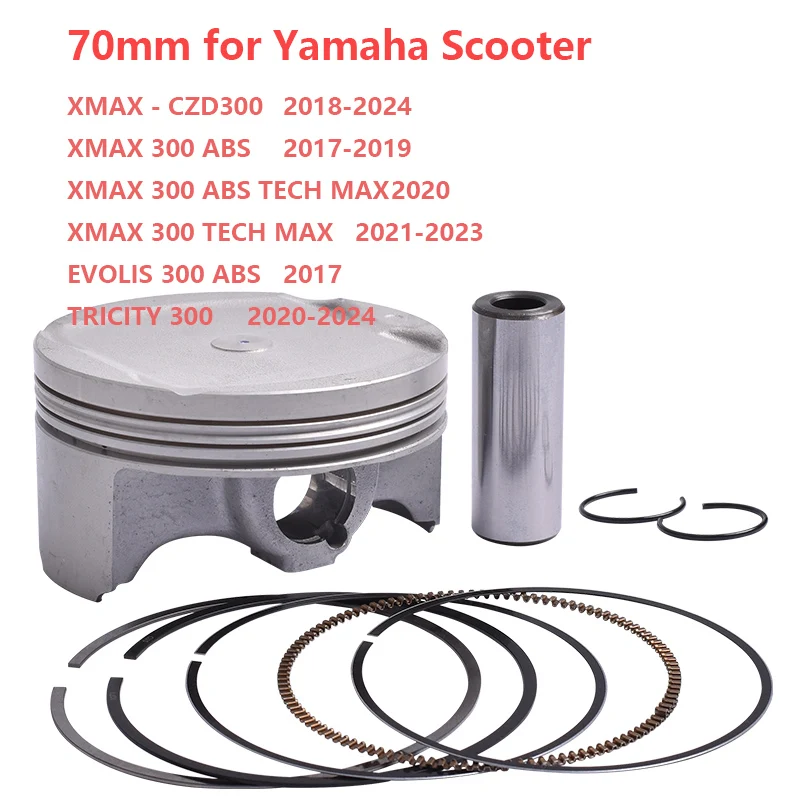 70mm Complete Piston Assembly Ring For Yamaha Scooter XMAX CZD300 300 ABS TECH MAX EVOLIS TRICITY 2017-2024 B74-E1631-01-00