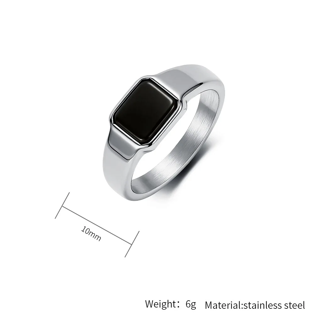 Luxuriöser geometrischer Ring mit schwarzem Edelstein im minimalistischen Stil aus Titanstahl für Damen, trendiger Schmuck, Weihnachtsgeschenk – Detail 2