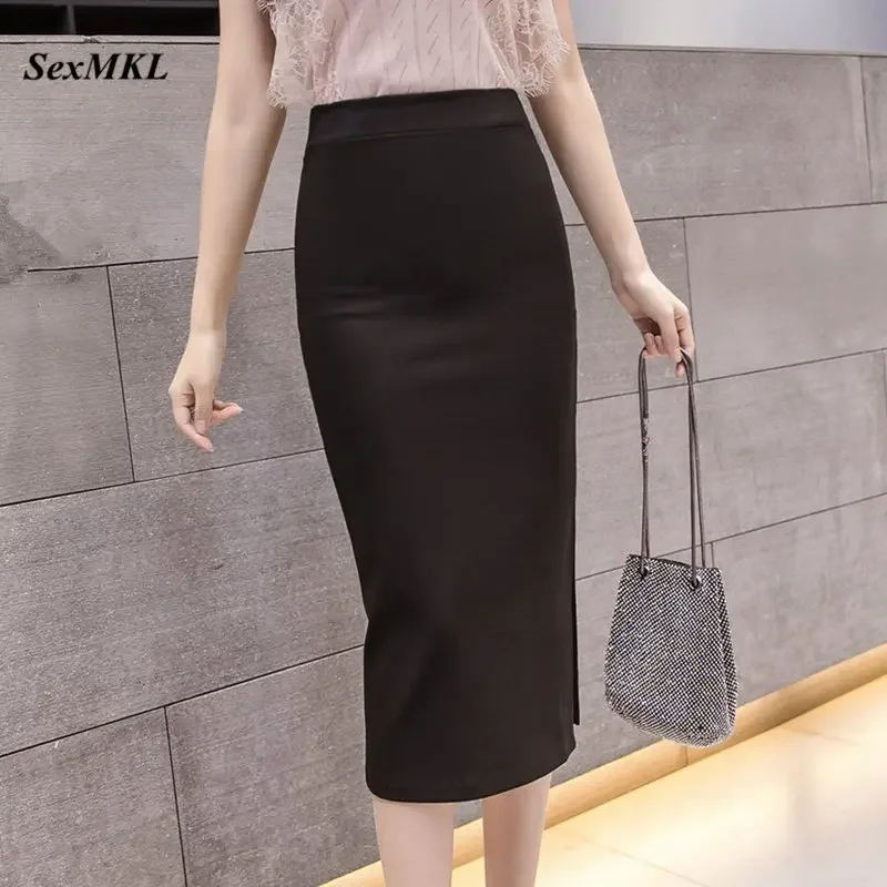 Oversized Faldas Mujer Moda 2026 Women High Waist Long Skirt Red Korean Style Sexy Office Lady Black Pencil Skirts Womens