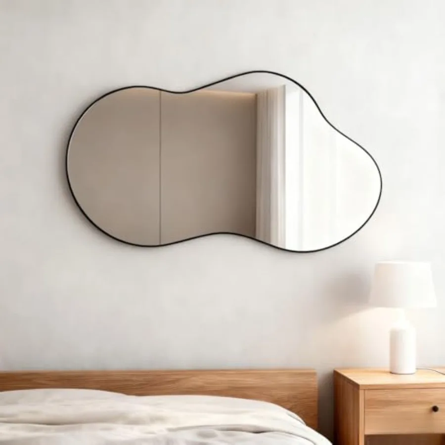 

20x36 Inch Framed Tempered Glass Wall Mirror, Asymmetrical Vanity Mirror for Bathroom, Bedroom, Entryway