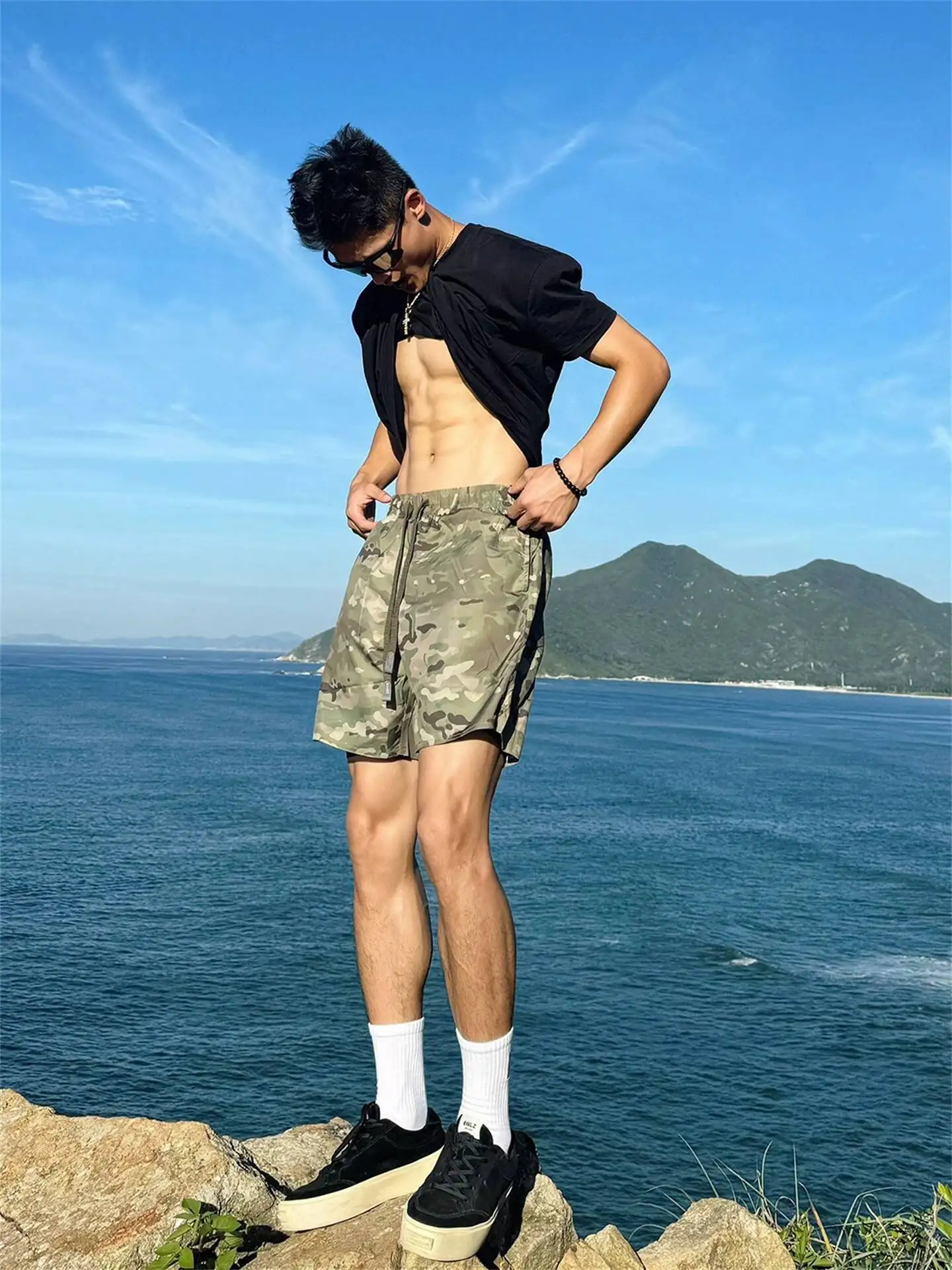 2026 Summer Men American Camo Quick Dry Shorts Lightweight Breathable Ice Silk Cool Touch 4 Inch Pants Outdoor Short Trousers
