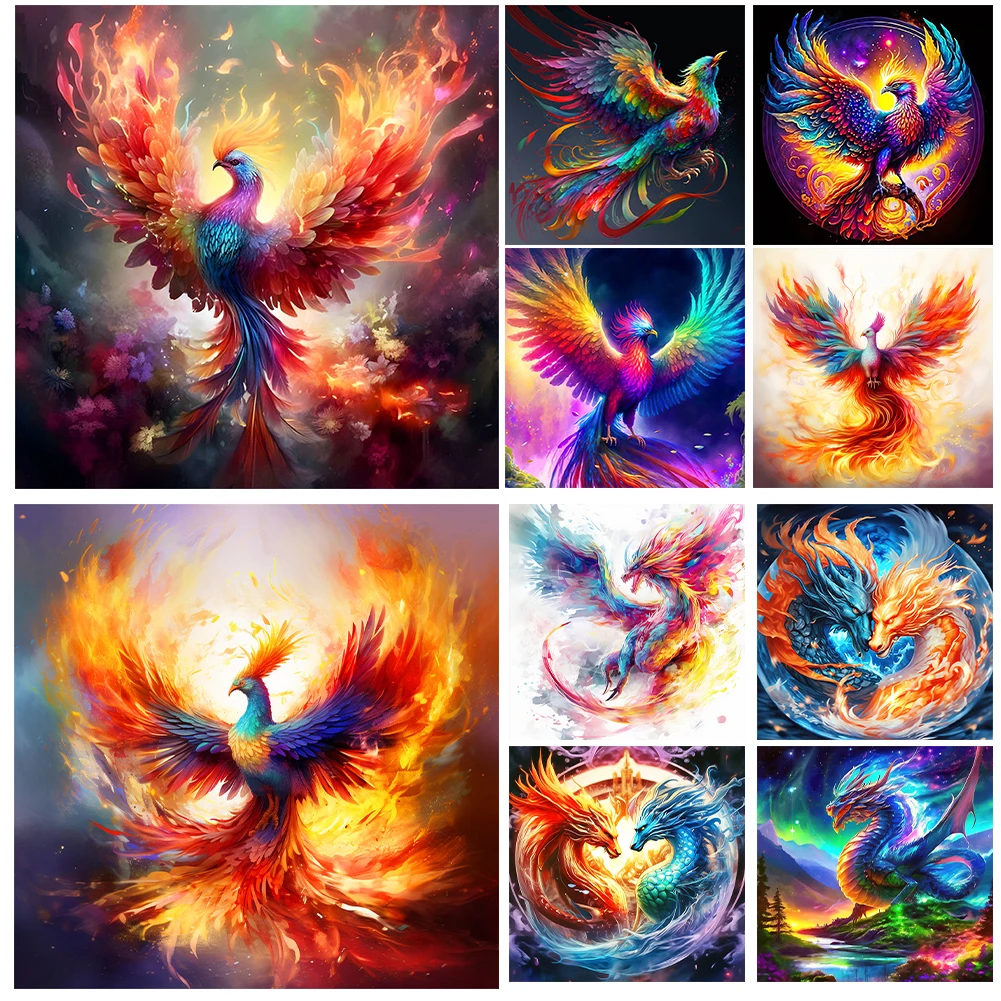 30*30CM 5D DIY Full Round Drill Diamond Painting Phoenix and Dragon Kit Home Decoration Art Craft Mosaic Painting