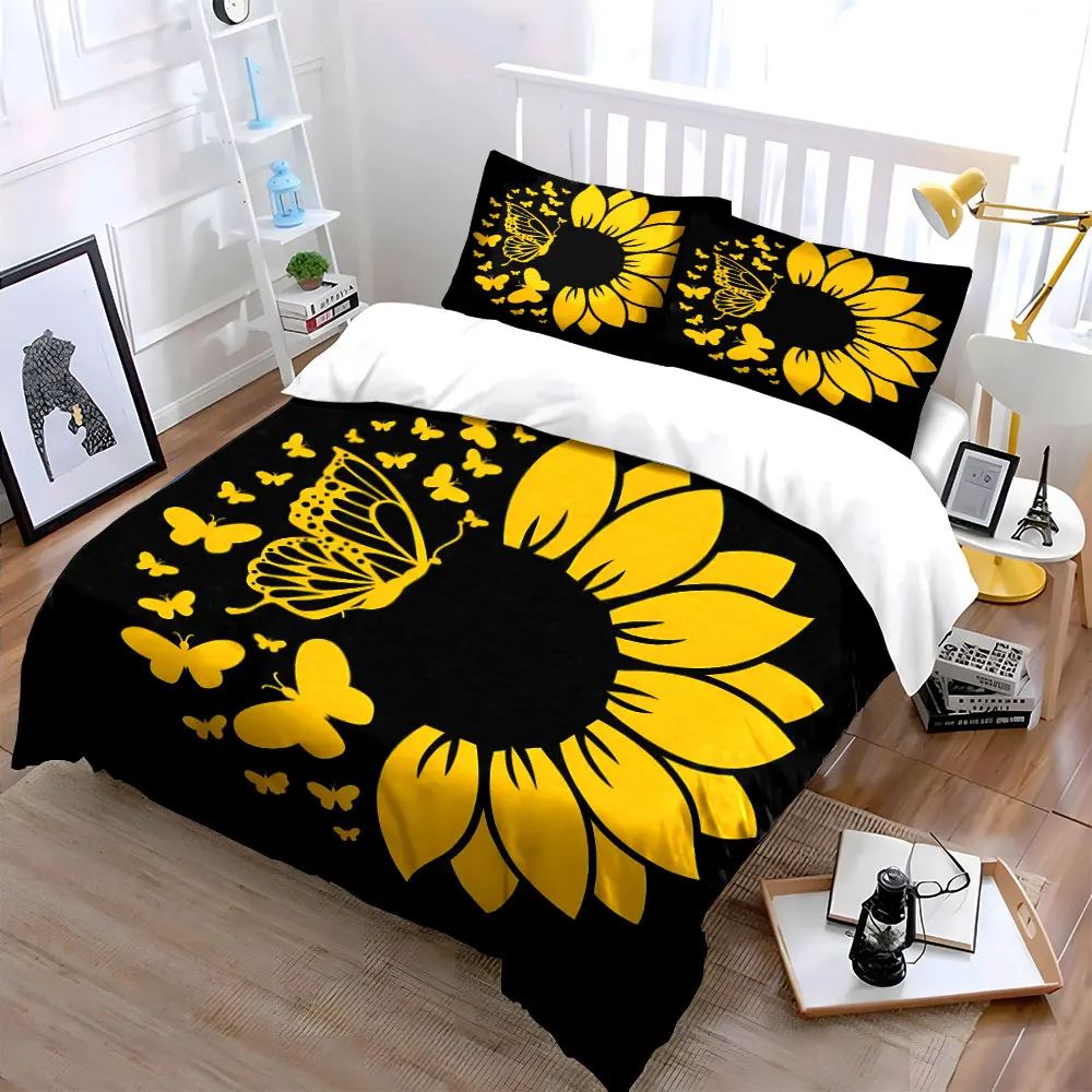 

"Sunflower and Butterflies Decor Set" kid's and adults' bedroom decor, Exquisite three-piece bedding set gift