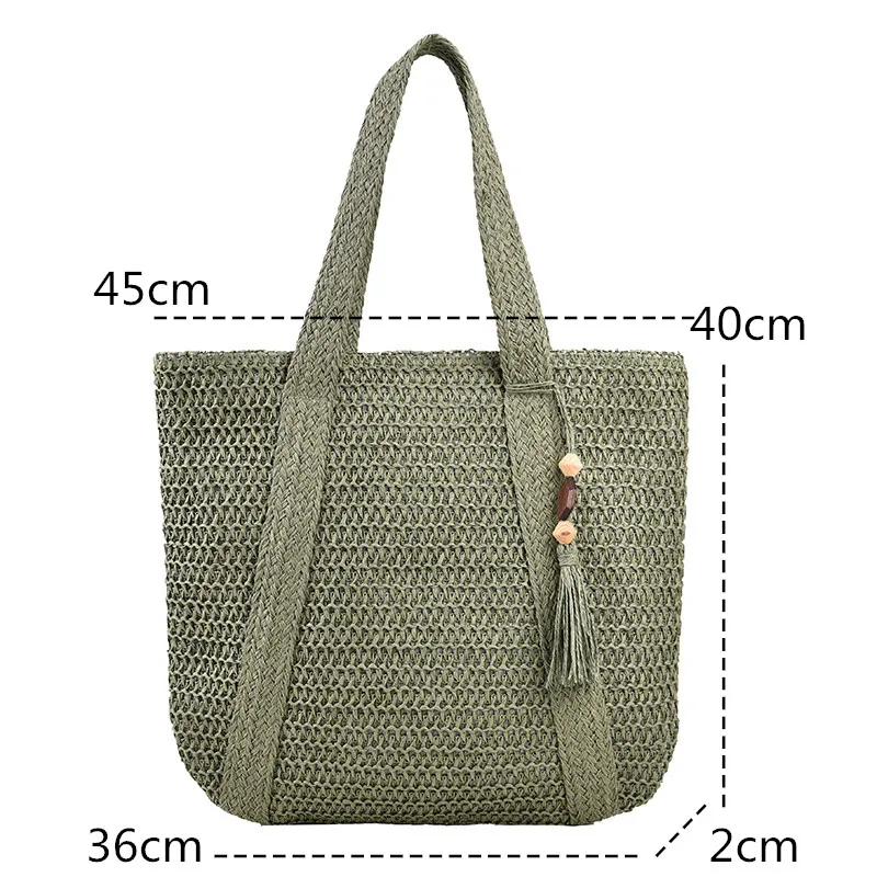 Bolsa de mão trançada de palha simples para mulheres, bolsa de ombro de praia, sacola de grande capacidade, moda casual, 2023