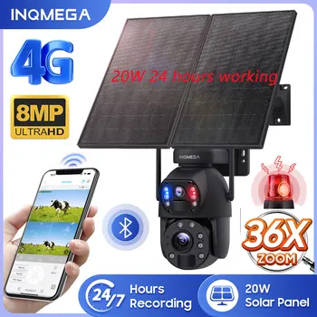 INQMEGA-cámara de vigilancia alimentada por energía Solar, 4K, 8MP, 36X, Zoom óptico, 20W, para exteriores, detección humana PIR, con luz de alarma