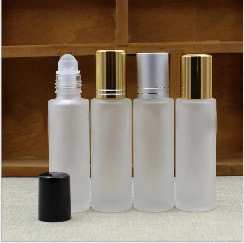 15ml  frosted glass bottle with ( steel ball ) roll on  matte silver  lid  for eye cream,perfume,essentical oil,deodorant bottle