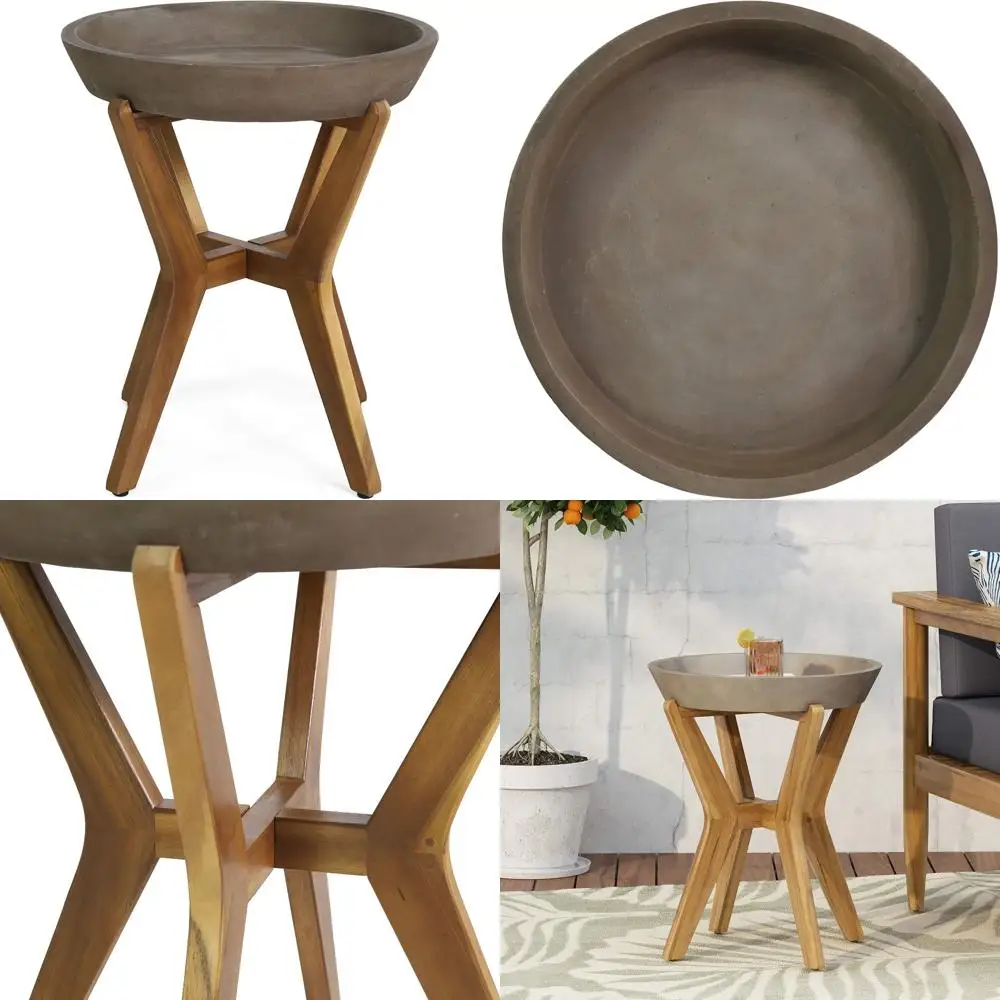 

Teak Outdoor Side Table with Light Gray Finish