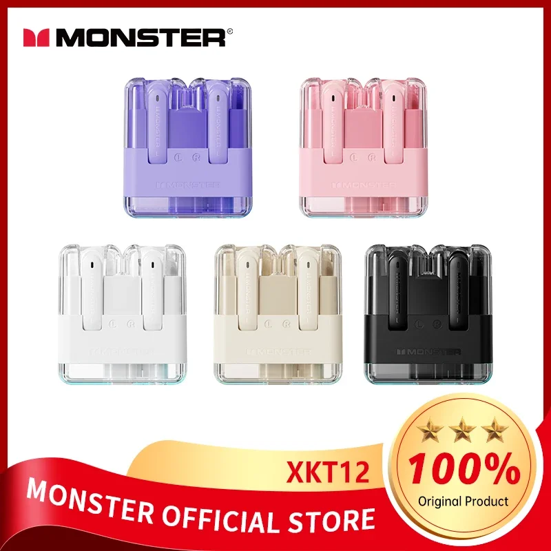 Monster XKT12 TWS Earphones Bluetooth 5.3 Wireless Headset HIFI Sound Gaming Sport Earbuds Noise Reduction Headphones With Mic