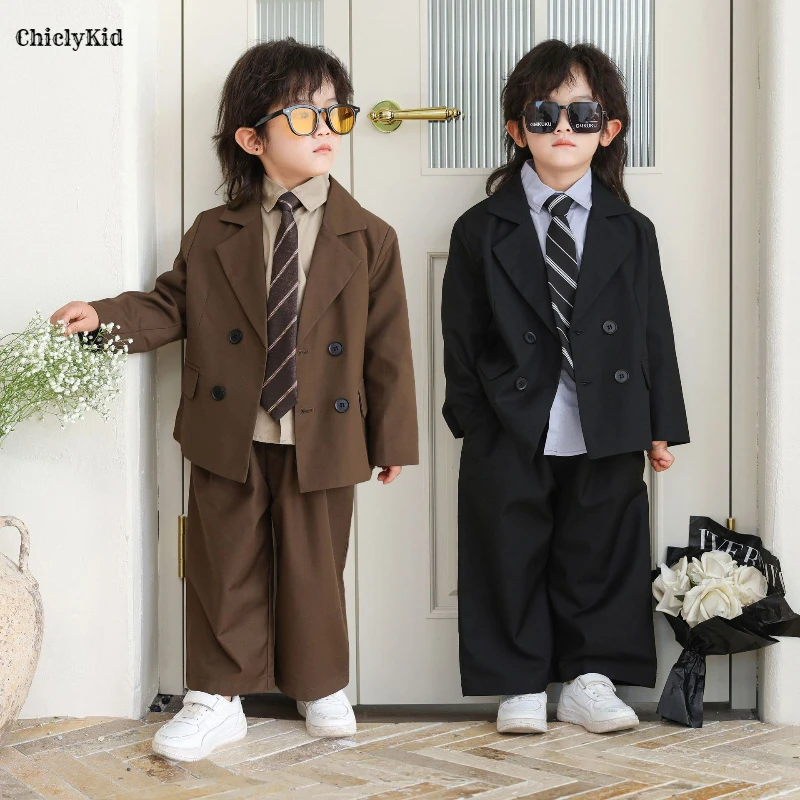 

Boys British Blazer Jacket Pants Suits Kids Formal Dress Performance Casual Clothes Set Child Tuxedos Toddler Party Leisure Suit