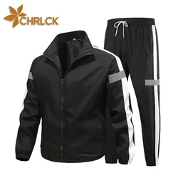 CHRLCK Men's Running Sportswear Suits Breathable Reflective Clothes Sports Joggers Training Gym Fitness Tracksuit Sets Men