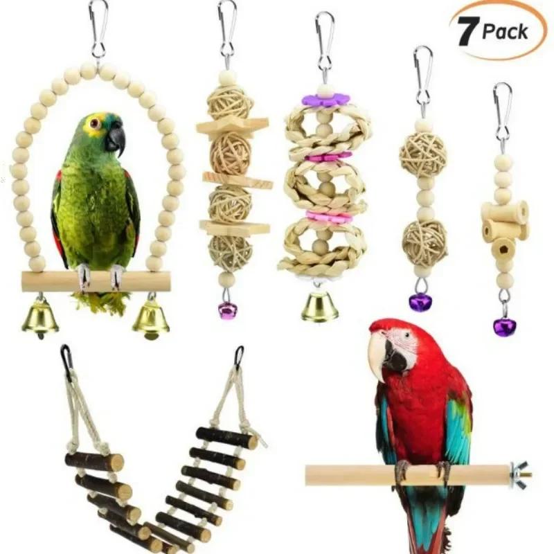 Seven Sets of Parrot Toy Bird Toy Swing Soft Ladder Stick Set Logs Stainless Environmental Protection