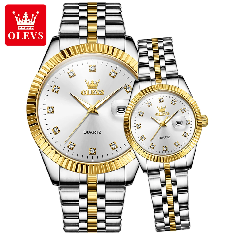 OLEVS 5526 Quartz Mens Women Couple Watches Top Brand Luxury Original Fashion Design Stainless Steel Waterproof Wristwatch Gifts