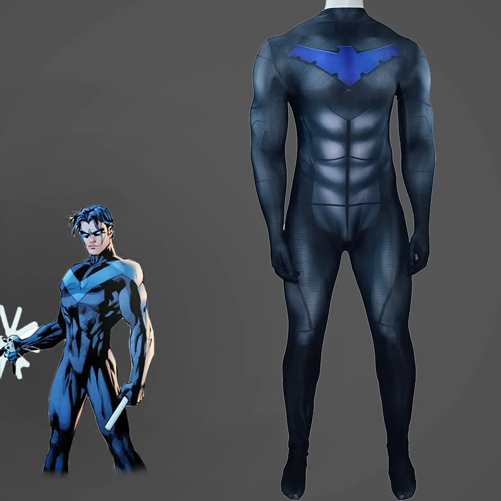 

Nightwing Cosplay Dick Grayson Costume Superhero Robin 3D Printed Spandex Zentai Bodysuits Halloween Costume Cosplay for Adult