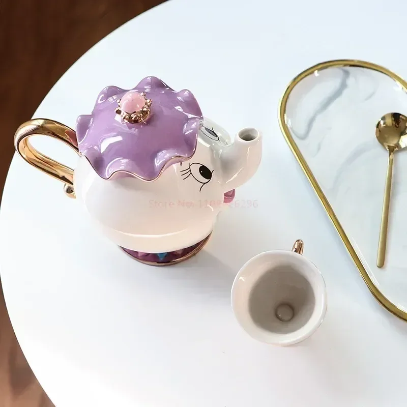 Disney Teapot Cute Cartoon Beauty And The Beast Coffee Pots Mug Mrs Potts Chip Cup Tea Cup Pots One Tea Sets Gift Droshipping