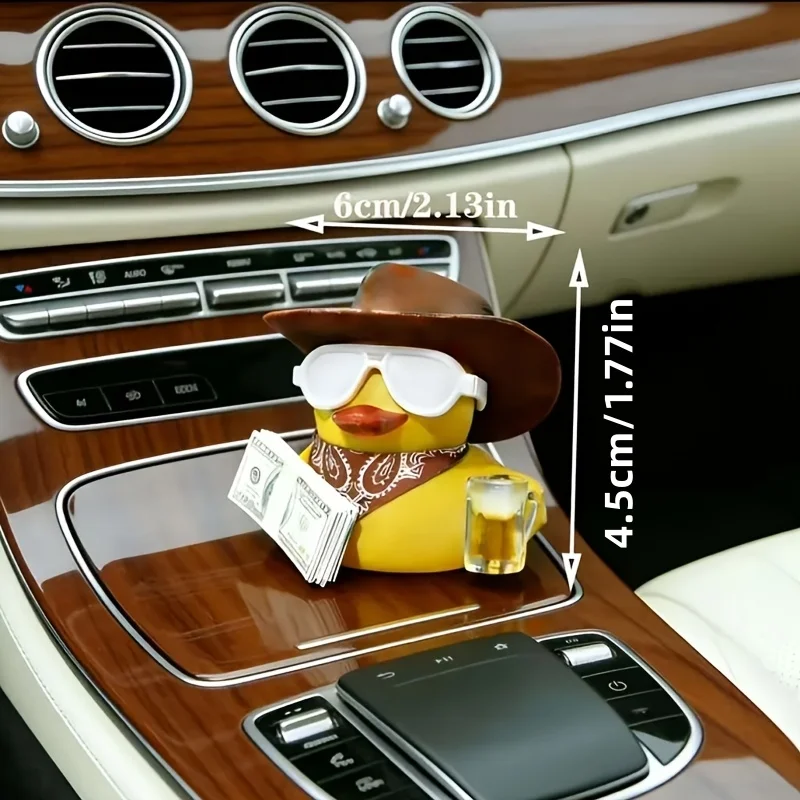3/1 Piece Set of Cool and Stylish Money-Making Duck Car Ornaments, Cowboy Hat and Scarf Design, Fashionable Car Interior Decoration Items, Western Cowboy Little Yellow Duck Car Ornaments, Sunglasses, Money, Beer Cup, Resin Car Dashboard Interior Decoration, Halloween and Christmas Gifts - view 6