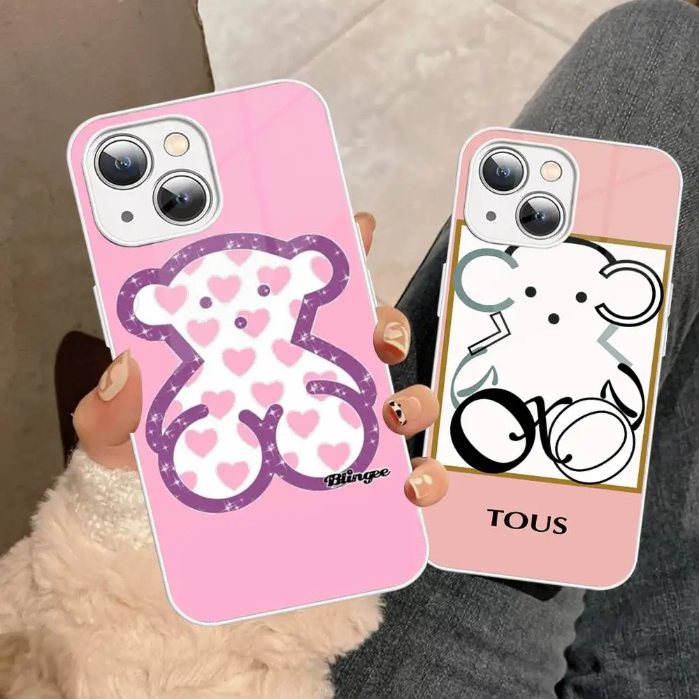 Fashion Brand T-Tous Luxury Logo Tempered Glass For Iphone 14 13 12 11 Pro Mini XS MAX 14Plus X XS XR Fundas