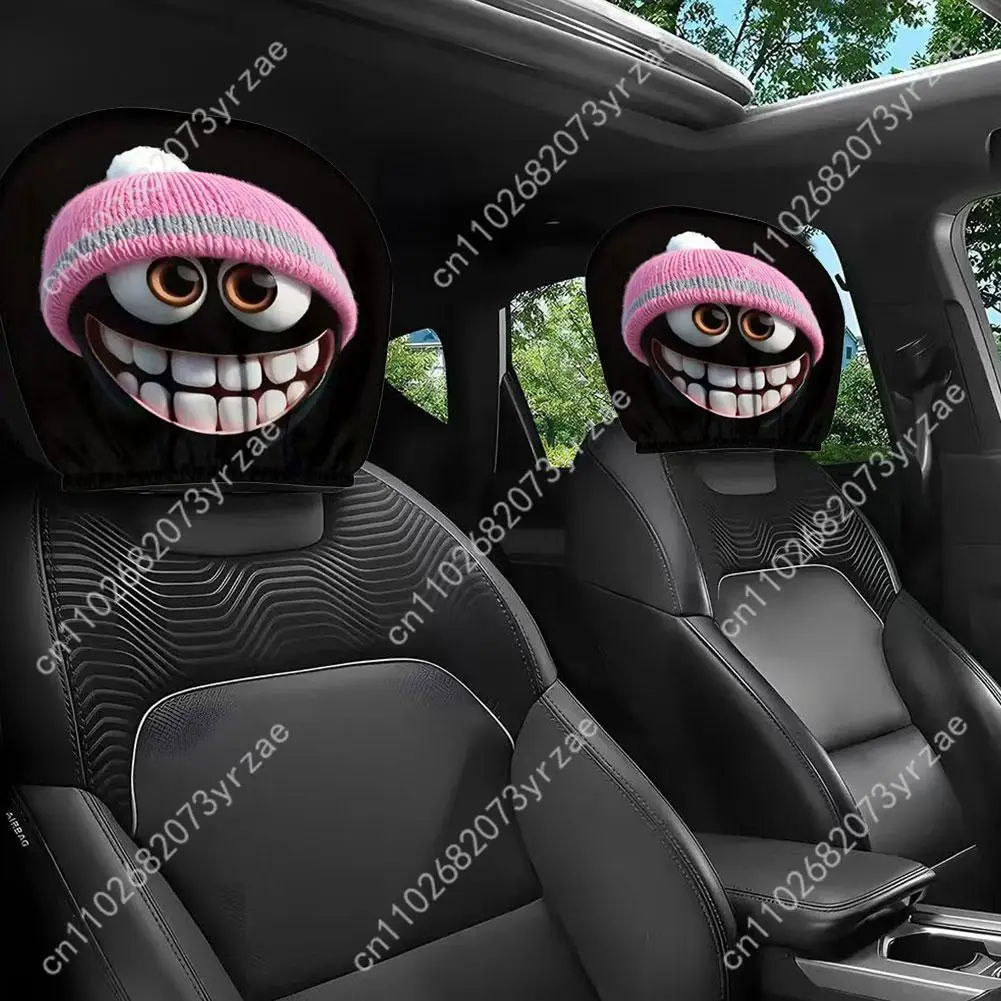 

2 pcs of hot-selling trendy hooded emoji car headrest covers, retractable, washable double-sided, a must-have for your journey