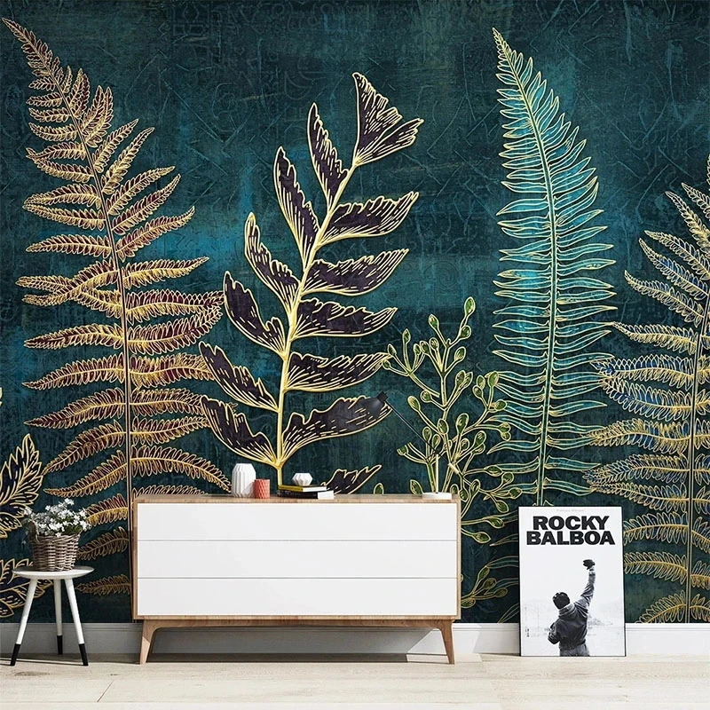Customized Mural 3D Golden Lines Plant Leaves Bedroom Modern Wallpaper Living room sofa TV background wall bedroom restaurant 8d