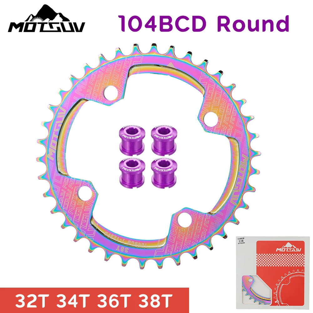 

Narrow Wide 104BCD Colorful Bicycle Chainring MTB Mountain Bike 32T 34T 36T 38T Round Crankset Rainbow Chainwheel Tooth Plate