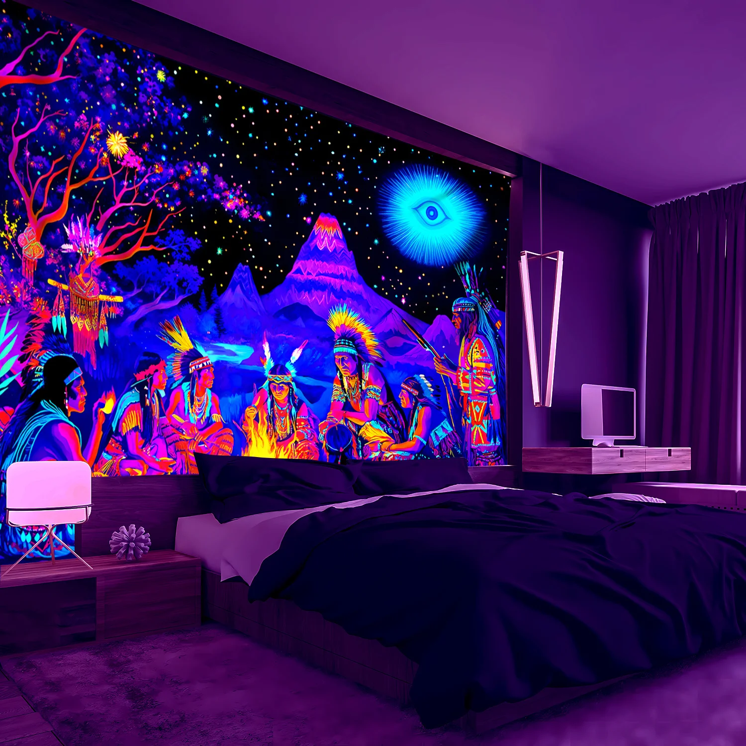 VIKAMA Tribal Carnival Tapestry Bonfire Feather Crown Starry Sky Totem Party Theme Bedroom Esoteric Decorations