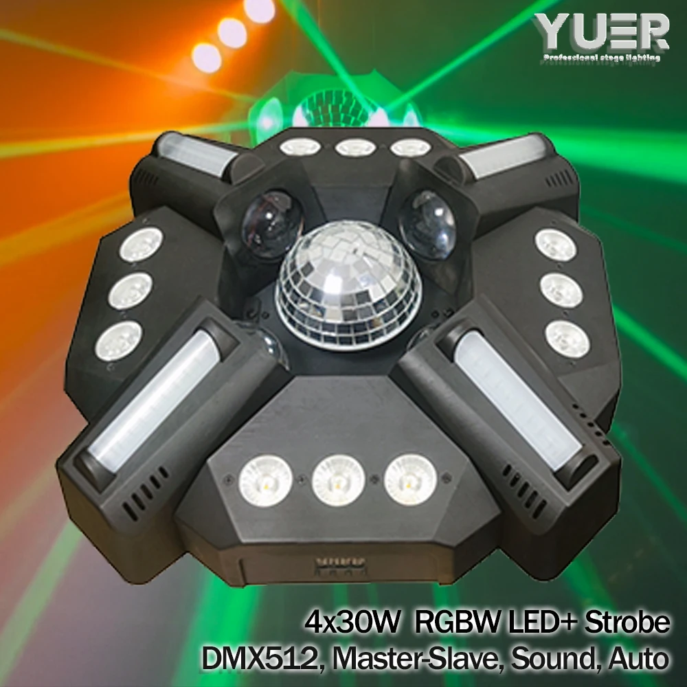 

4X30W RGBW LED +12x3W RGBWAP 6-in-1 strobe effect light disco with Magic ball Sound DMX control for DJ Disco Party Club Stage sh