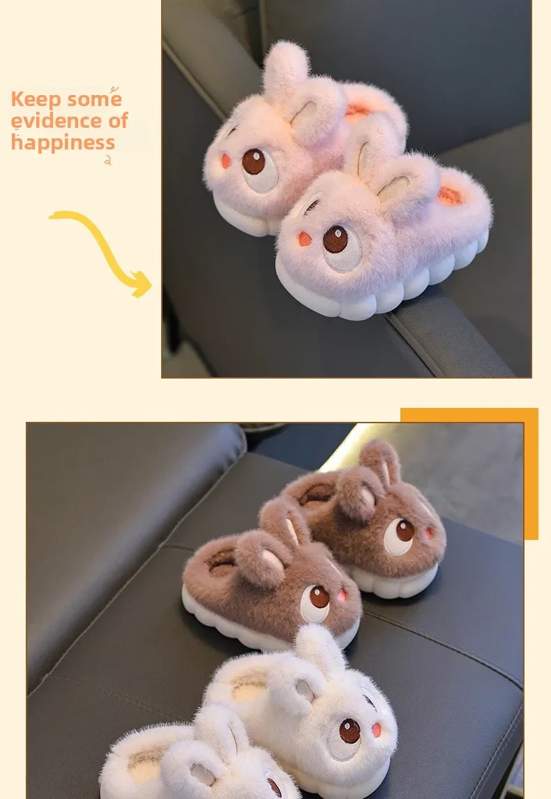 Neue Niedliche Hasen-Kinder-Cartoon-Winterhausschuhe Bequeme Warme Hausschuhe für Jungen und Mädchen Flauschige Indoor-Hausschuhe – Detail 13