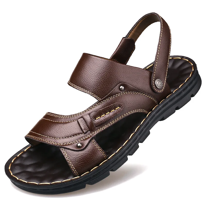 Genuine Leather Sandals Slippers Men Slippers Adult Thick-soled Beach Shoes for men casual sports sandal mens Retro Rome Sandal