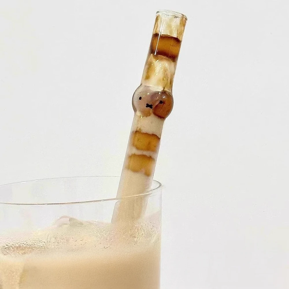 Kawaii Miffy Glass Transparent Rabbit Head Straw Cute Rabbit Large Caliber Straw Cartoon Bunny High Temperature Resistance Gift