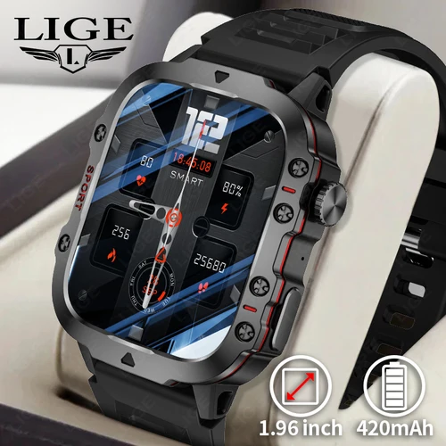 LIGE-reloj inteligente militar resistente Al agua para hombre, accesorio de pulsera resistente Al agua lP68 con llamadas, Bluetooth y voz Al aire libre, compatible con Android, 2,01 pulgadas