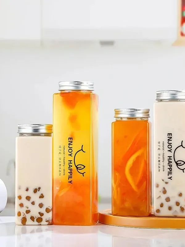 

Food ade PET Plastic Beverage Cup Square Milk Tea Juice Cup with St And Lid for Cold Drinks Paaging ular Online