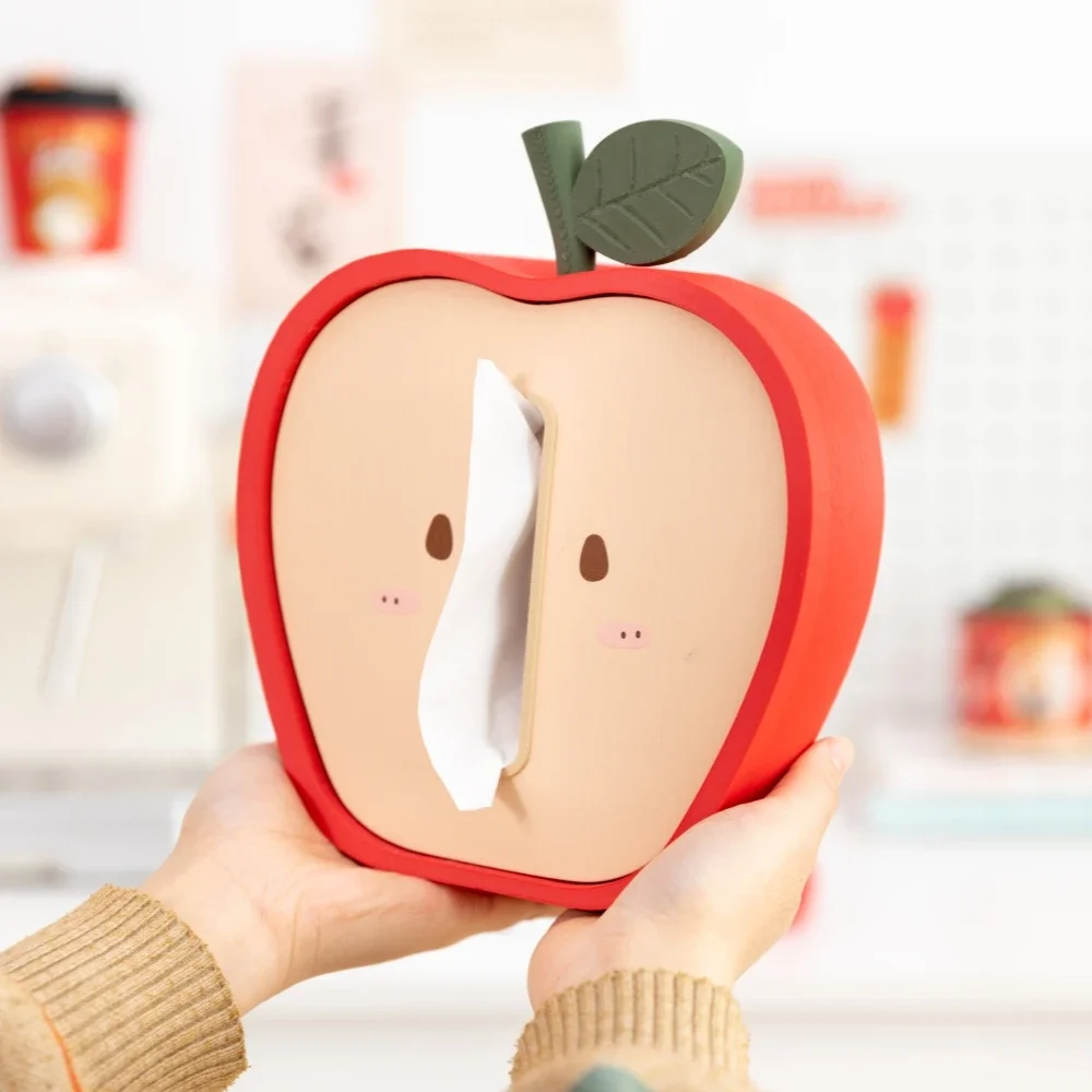 

Cream Creative Tissue Box Office Household Living Room Entrance Art Tissue Storage Box End Table Kitchen Dopamine Apple Ornament